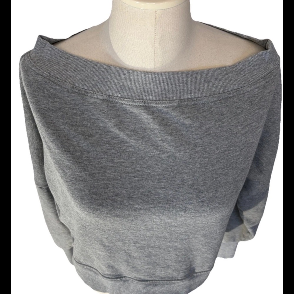 Very J Women's Cropped Off Shoulder Cotton Sweatshirt Zip Sleeves Gray Large - Picture 2 of 7
